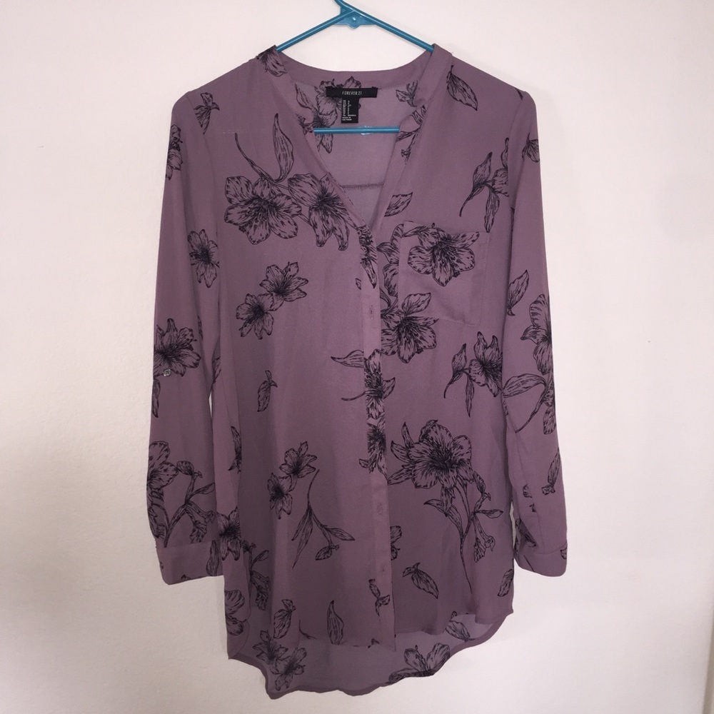 long purple floral blouse